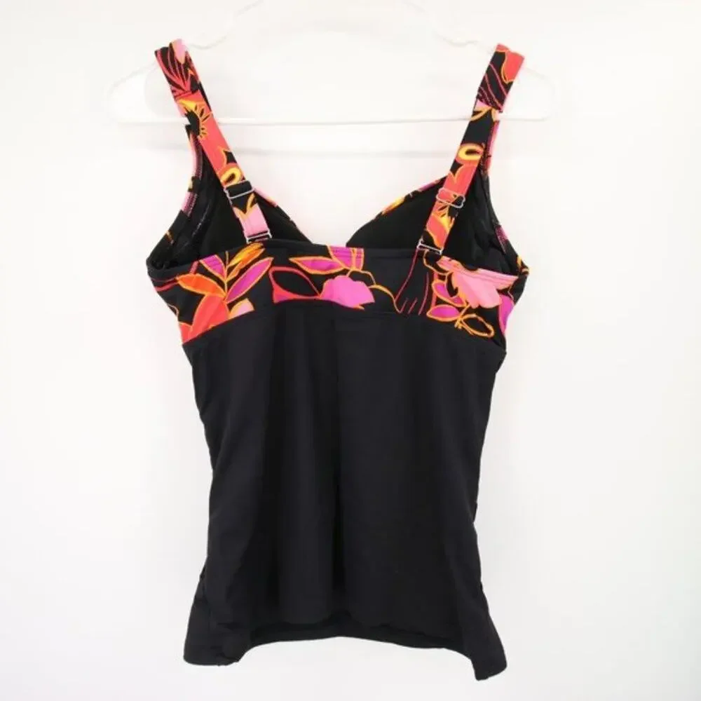 Lands End Black Pink Floral Criss Cross Twist Swim Tankini Top Size 4 D NWOT - Picture 8 of 8